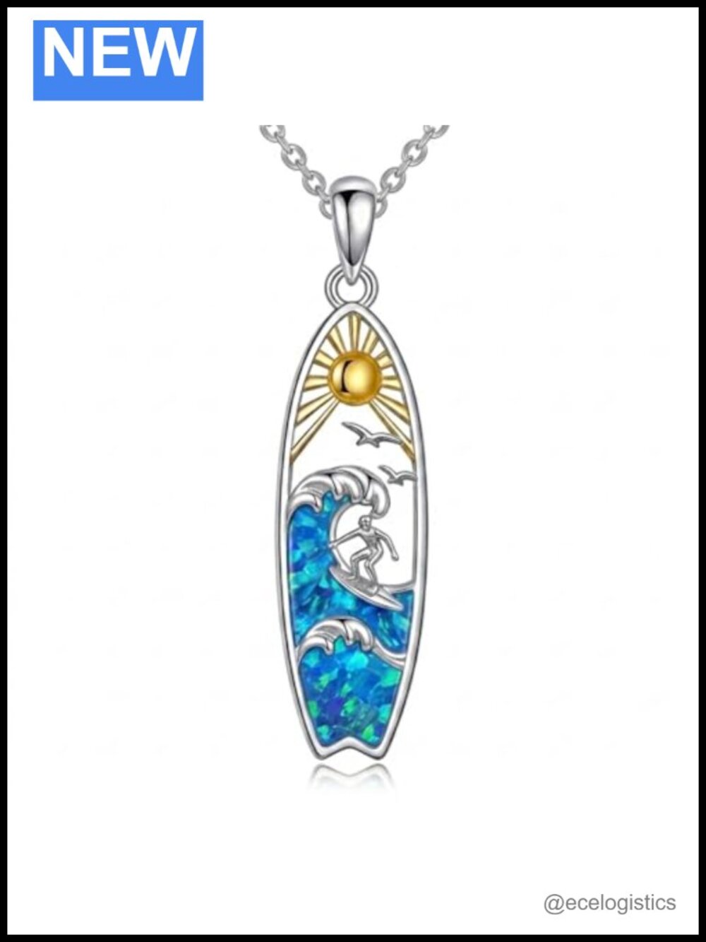 925 Sterling Silver Surfboard Pendant Necklace 20in Beach Ocean Jewelry